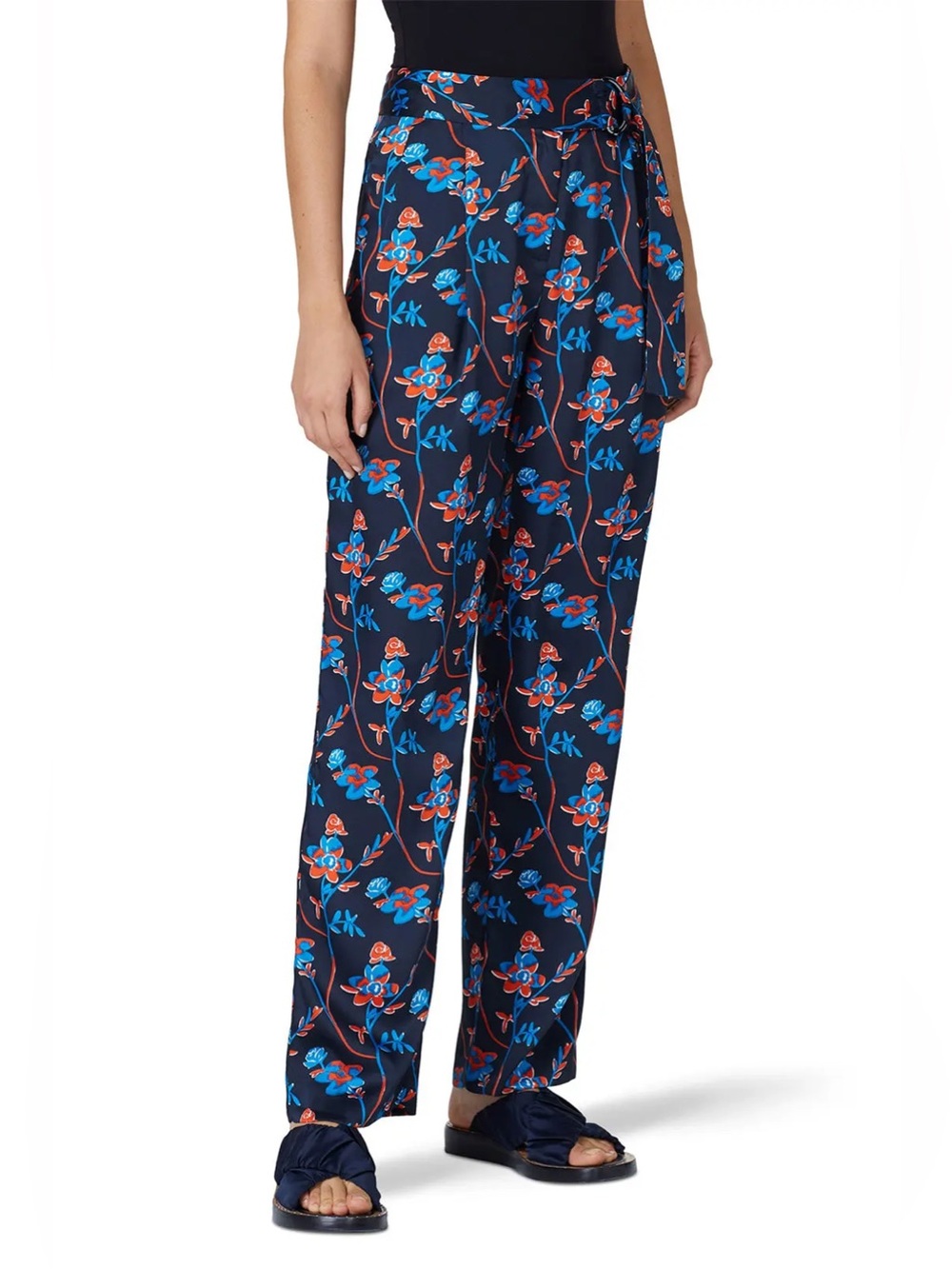 THAKOON navy floral wide leg satin pants office business casual / size 6